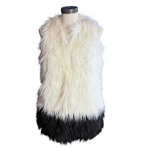 Gypsy Junkies Faux Fur Shaggy Vest Cream Black Colorblock XS BZ97MHO100493BLY